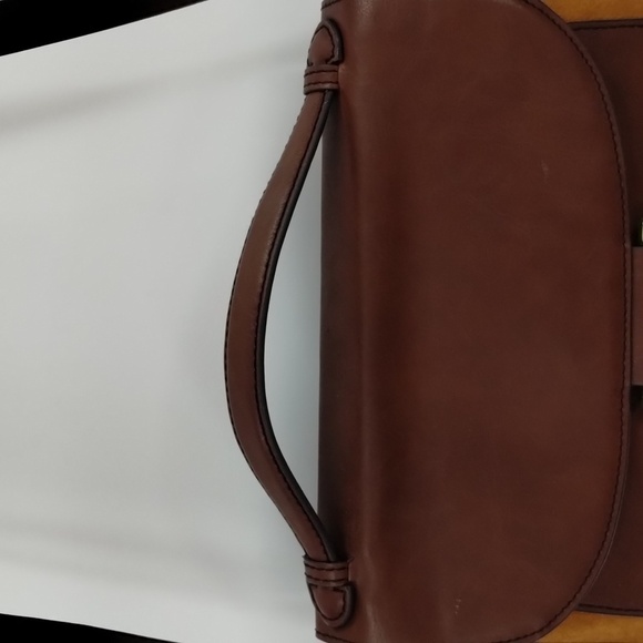 London Fog crossbody shoulder satchel handbag two tone brown flap over - Picture 4 of 14